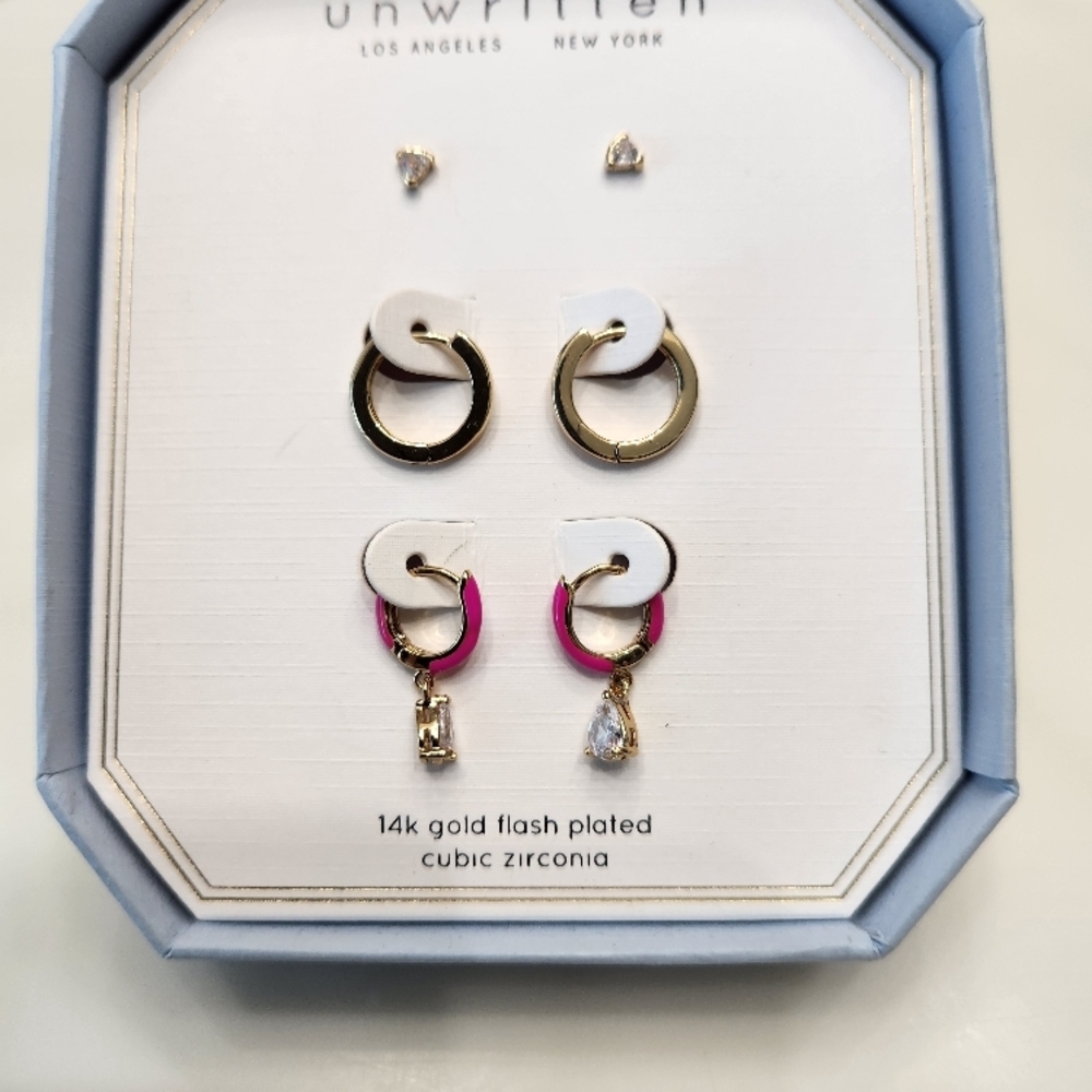 Unwritten 14k Gold Flash Plated Earrings with Cubic Zirconia